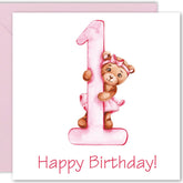 Cult Kitty Girls Birthday Cards - Baby Bear 1-1st Birthday Card Girl, Birthday Card 1 Year Old Girl, birthday cards for girls